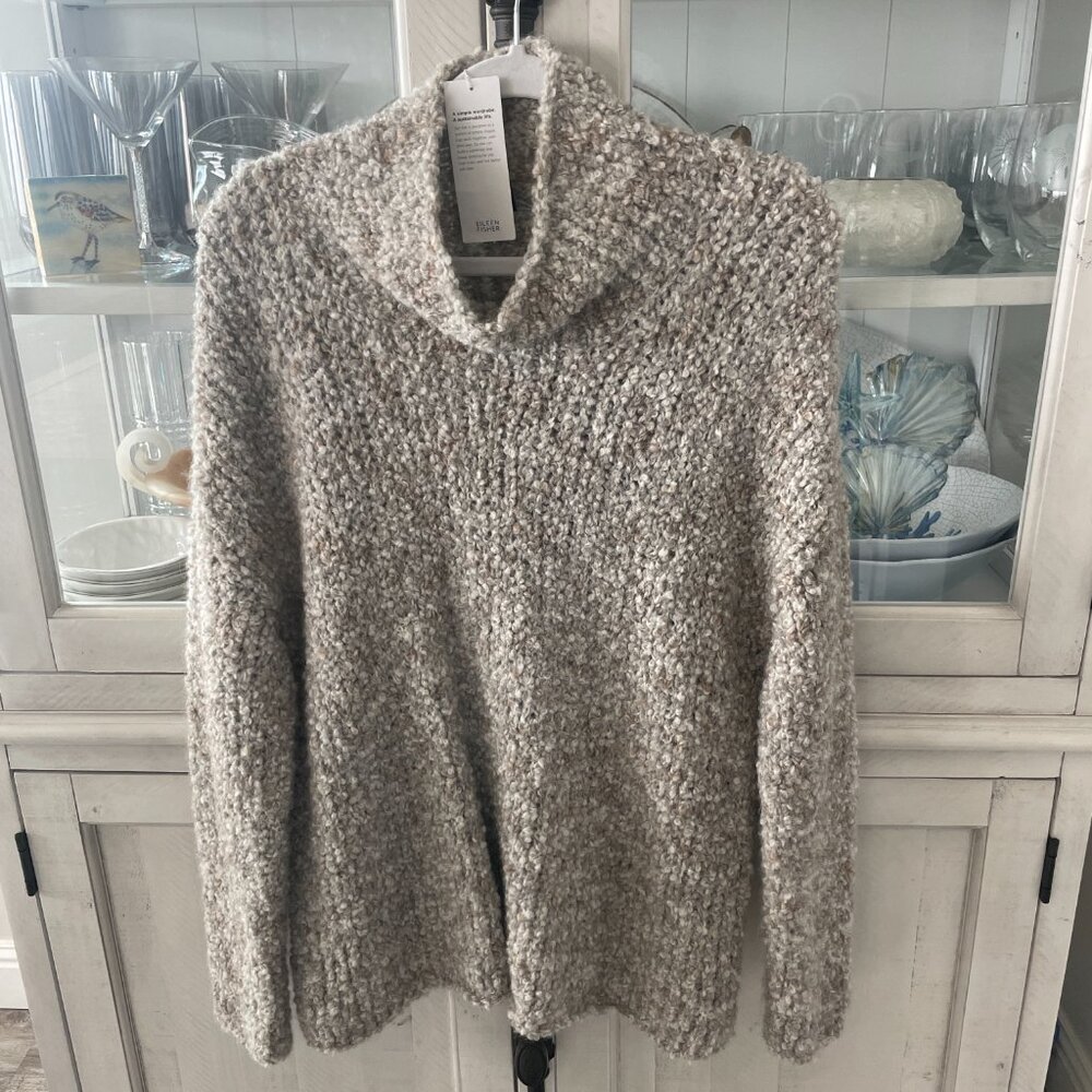 EILEEN FISHER PERUVIAN ALPACA LOOP TURTLENECK SWEATER MOON SIZE SMALL NWT